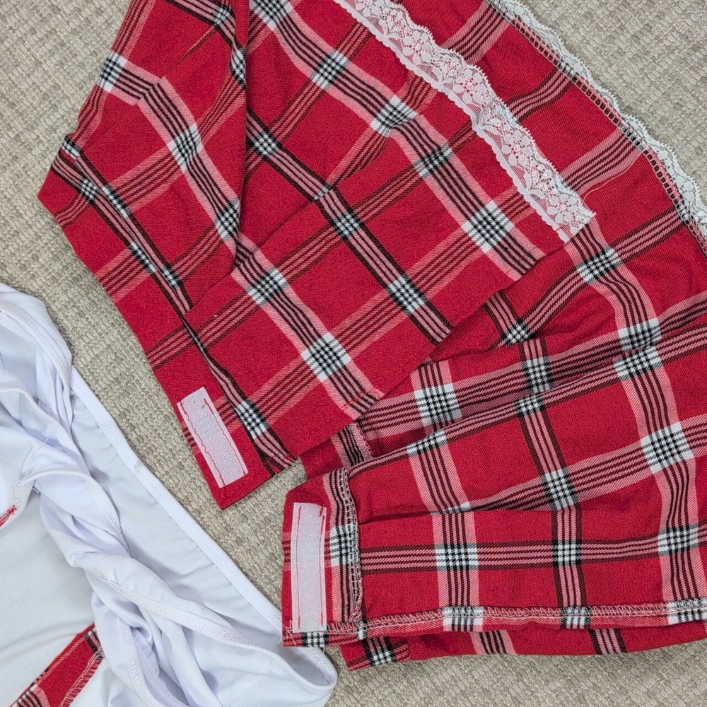 Schoolgirl Crop Top and Plaid Skirt Set - Picture 5 of 9